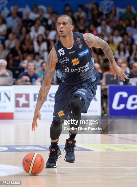 Joao "Beto" Gomes of Dolomiti Energia Trentino handles the ball against during LegaBasket Serie A Playoffs match 3 beetwen Dolomiti Energia Trentino...