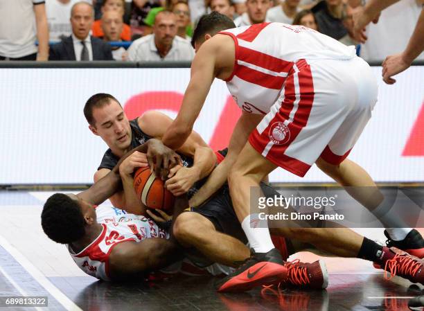 Aaron Craft of Dolomiti Energia Trentino battles for the ball with Awudi Abas of EA7 Emporio Armani Milano during LegaBasket Serie A Playoffs match 3...