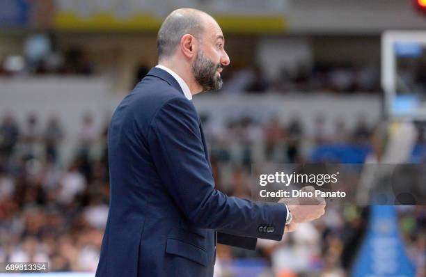 Maurizio Buscaglia coach of Dolomiti Energia during LegaBasket Serie A Playoffs match 3 beetwen Dolomiti Energia Trentino and EA7 Emporio Armani...