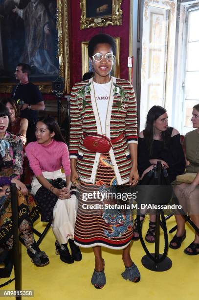 Tamu McPherson attends the Gucci Cruise 2018 fashion show at Palazzo Pitti on May 29, 2017 in Florence, Italy.