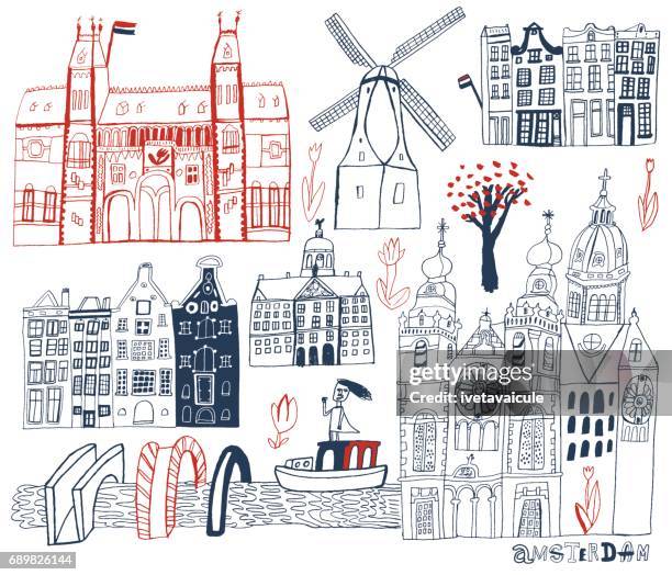 amsterdam in netherlands - amsterdam windmill stock illustrations
