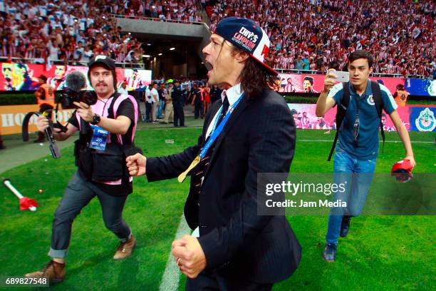 Matias Almeyda coach of Chivas celebrates the championship after winning the Final second leg match between Chivas and Tigres UANL as part of the...