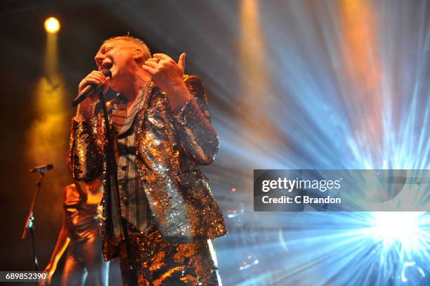 Andy Bell of Erasure performs on stage at the Roundhouse on May 29, 2017 in London, England.