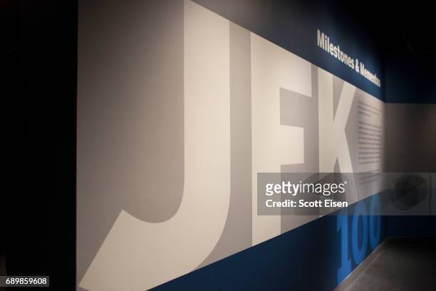 Signage on the JFK 100: Milestones & Mements Exhibit at the John F. Kennedy Presidential Library on May 29, 2017 in Boston, Massachusetts. May 29th...