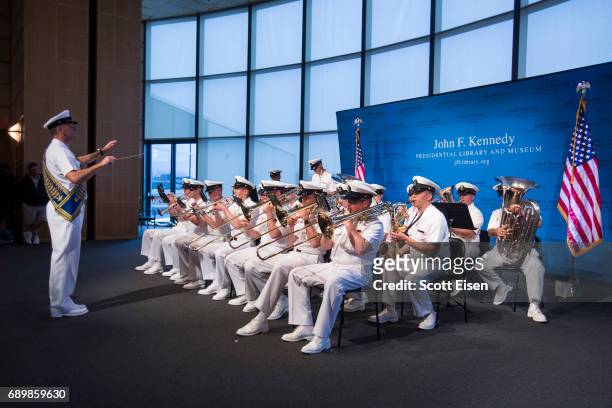 Members of the U.S. Navy Band perform at the JFK100 Celebration at the John F. Kennedy Presidential Library on May 29, 2017 in Boston, Massachusetts....