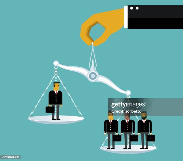 one man outweighing many - unbalanced scale vector stock illustrations