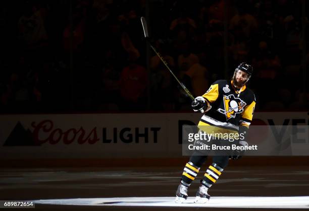 Nick Bonino of the Pittsburgh Penguins is announced as one of the stars of the game after the Pittsburgh Penguins defeated the Nashville Predators...