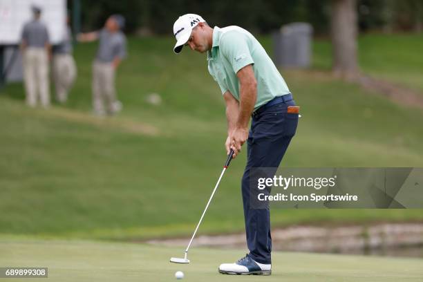 Sam Saunders putts on during the final round of the PGA Dean & Deluca Invitational on May 28, 2017 at Colonial Country Club in Fort Worth, TX.