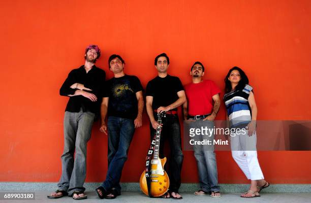 Paul Schneiter, Salman Malik, Taimur Rahman, Haider Rahman and Mahvash Waqar of Pakistani band Laal photographed during their India tour.The band...