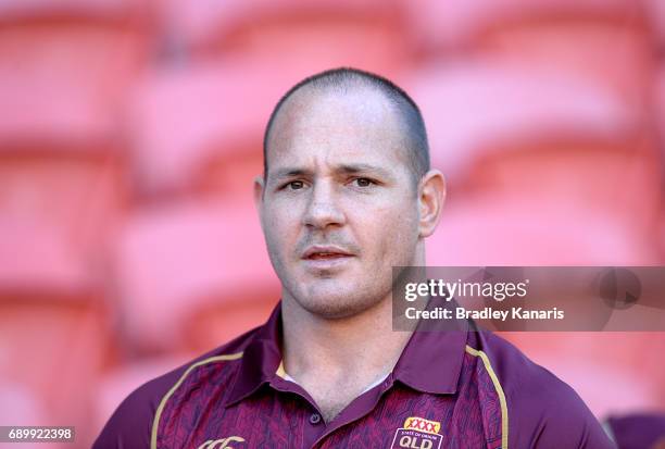 Matt Scott watches on during the Queensland Maroons State of Origin captain's run at Suncorp Stadium on May 30, 2017 in Brisbane, Australia.