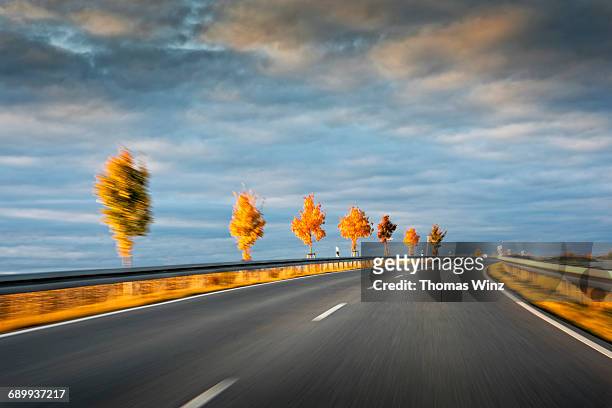 driving at sunset - punto di vista del guidatore foto e immagini stock