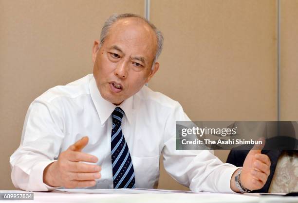 Former Tokyo Metropolitan Governor Yoichi Masuzoe speaks during the Asahi Shimbun interview on May 22, 2017 in Tokyo, Japan.