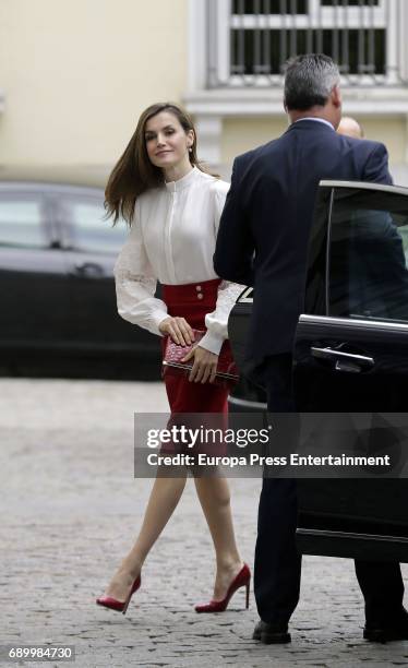 Queen Letizia of Spain attends the 10th Anniversary of 'Microfinanzas BBVA' at the BBVA Bank Foundation on May 29, 2017 in Madrid, Spain.