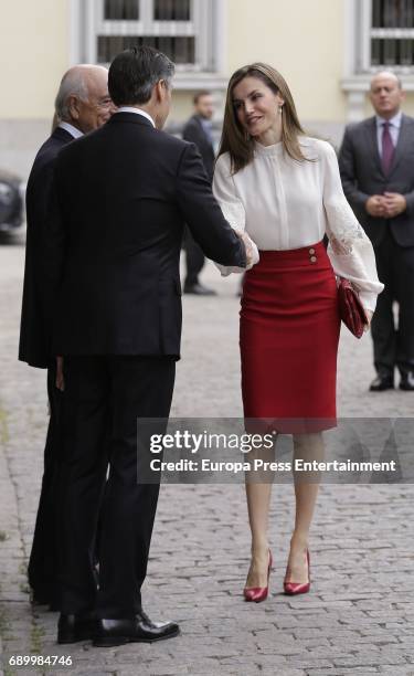 Queen Letizia of Spain attends the 10th Anniversary of 'Microfinanzas BBVA' at the BBVA Bank Foundation on May 29, 2017 in Madrid, Spain.