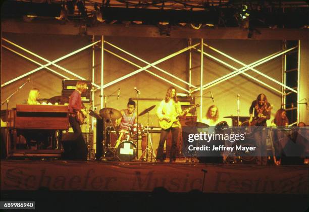 Musicians Gregg Allman, Duane Allman, Dickey Betts, Jai Johanny "Jaimoe" Johanson, Berry Oakley and Butch Trucks live in concert with the Allman...