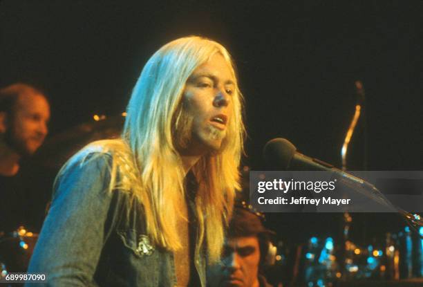 Gregg Allman live in concert with the Allman Brothers Band at Balboa Stadium on October 12, 1975 in San Diego, California.