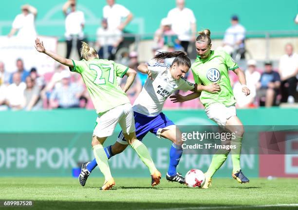 Isabel Kerschowski of Wolfsburg and Jovana Dammjanovic of SC Sand battle for the ball during the Women's DFB Cup Final 2017 match between SC Sand and...