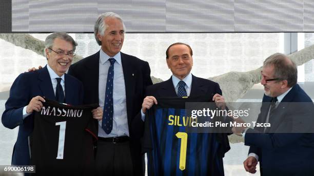 Massimo Moratti, Giovanni Malago Silvio Berlusconi and Roberto Maroni Governor of the Lombardia Region attend Rosa Camuna awards at Palazzo Lombardia...
