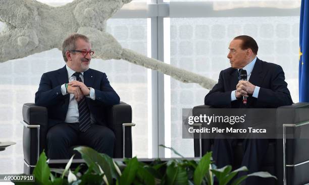 Silvio Berlusconi and Roberto Maroni Governor of the Lombardia Region attend Rosa Camuna awards at Palazzo Lombardia on May 30, 2017 in Milan, Italy.