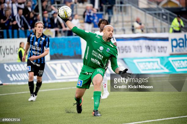 Joschua Wicks, goalkeepeer of IK Sirius FK during the Allsvenskan match between Orebro SK and IK Sirius FK at Behrn Arena on May 29, 2017 in Orebro,...