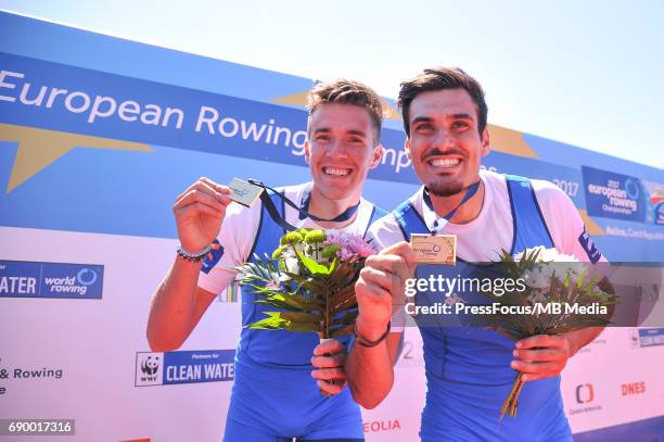 Matteo VICINO Giuseppe of Italy during medal ceremony of the Men's Pair during the 2017 European Rowin Championships on May 28, 2017 in Racice, Czech...