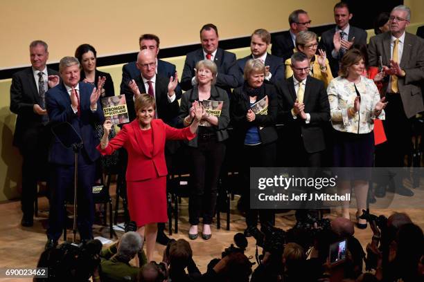 Leader Nicola Sturgeon launches the party's general election manifesto at the Perth Concert Hall on May 30, 2017 in Perth, Scotland. The First...