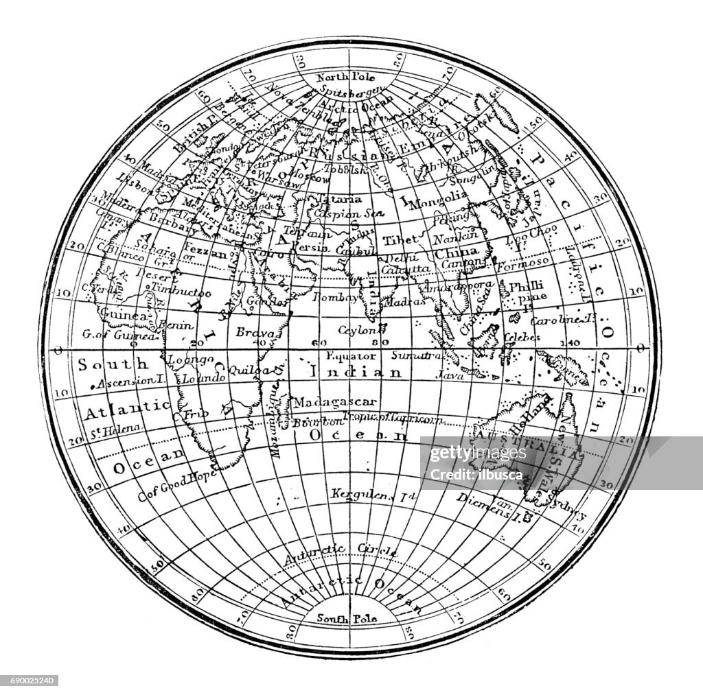 Antiga gravura ilustração: mapa do mundo
