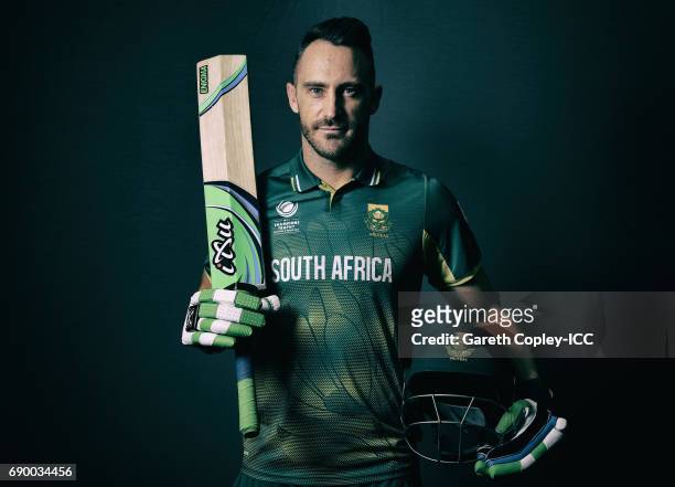 Faf du Plessis of South Africa poses for a portrait at Royal Garden Hotel on May 30, 2017 in London, England.