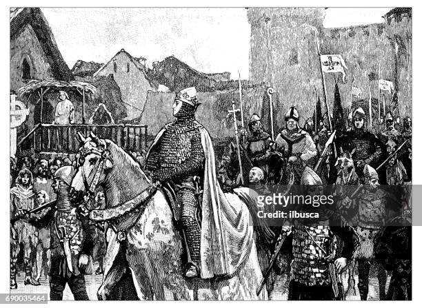 ilustrações, clipart, desenhos animados e ícones de antiga gravura ilustração: william o conquistador de londres entrando no - knight person
