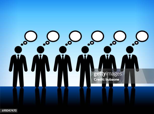 businessmen thoughts on blue vector background - thinking man colored background stock illustrations