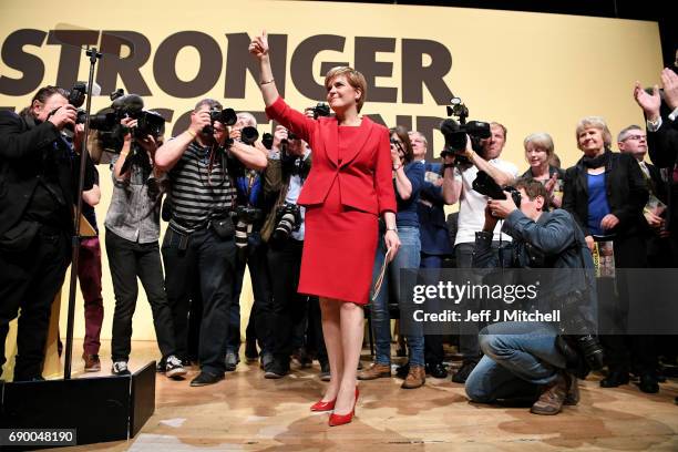 Leader Nicola Sturgeon launches the party's general election manifesto at the Perth Concert Hall on May 30, 2017 in Perth, Scotland. The First...