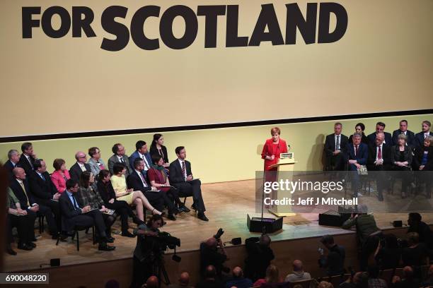 Leader Nicola Sturgeon launches the party's general election manifesto at the Perth Concert Hall on May 30, 2017 in Perth, Scotland. The First...