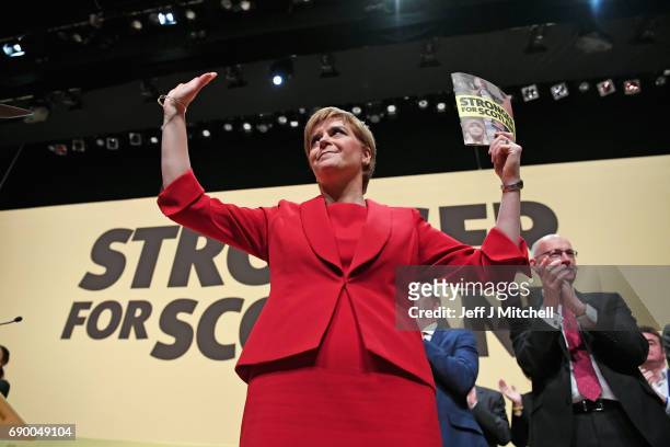 Leader Nicola Sturgeon launches the party's general election manifesto at the Perth Concert Hall on May 30, 2017 in Perth, Scotland. The First...