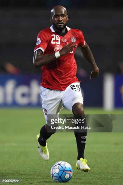 Celio Dos Santos of Muangthong United in action during the AFC Champions League Round of 16 match between Kawasaki Frontale and Muangthong United at...
