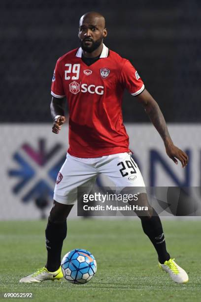 Celio Dos Santos of Muangthong United in action during the AFC Champions League Round of 16 match between Kawasaki Frontale and Muangthong United at...