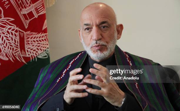 Former Afghan President Hamid Karzai speaks during an exclusive interview with Anadolu Agency in Kabul, Afghanistan on May 28, 2017.