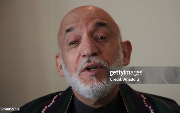 Former Afghan President Hamid Karzai speaks during an exclusive interview with Anadolu Agency in Kabul Afghanistan on May 28, 2017.