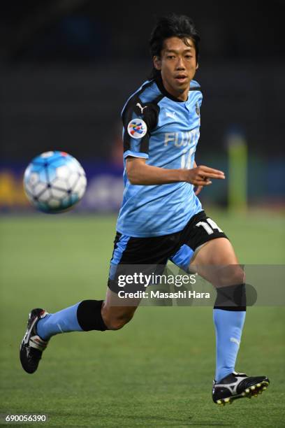 Kengo Nakamura of Kawasaki Frontale in action during the AFC Champions League Round of 16 match between Kawasaki Frontale and Muangthong United at...