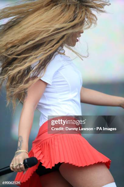 Rita Ora performs during a collaboration with Mura Masa during the second day of BBC Radio 1's Big Weekend at Burton Constable Hall, Burton...