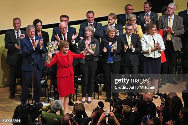 Leader Nicola Sturgeon launches the party's general election manifesto at the Perth Concert Hall on May 30, 2017 in Perth, Scotland. The First...