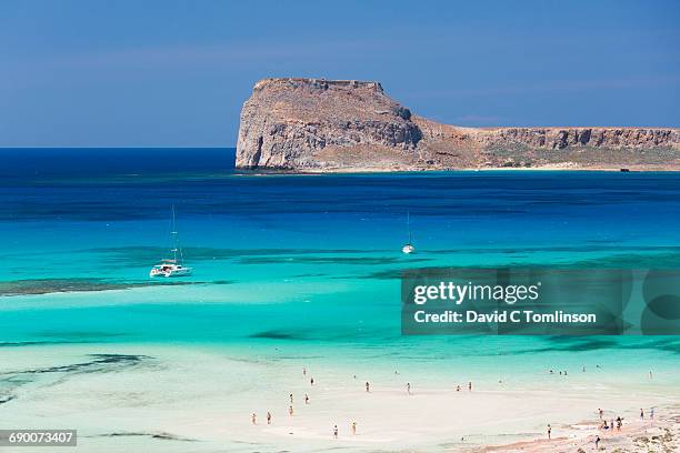view over gramvousa bay, near kissamos, crete - crete stock pictures, royalty-free photos & images