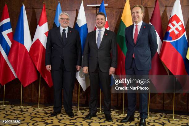 Polish Minister of Foreign Affairs Witold Waszczykowski and Norwegian Minister of Foreign Affairs Borge Brende welcome Godhlaugur Thor Thordharson...