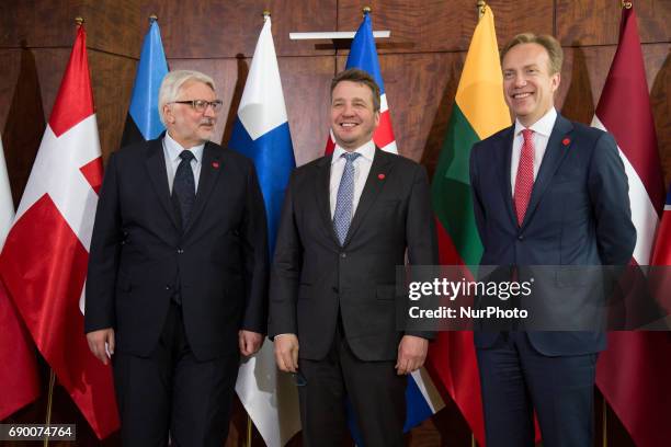 Polish Minister of Foreign Affairs Witold Waszczykowski and Norwegian Minister of Foreign Affairs Borge Brende welcome Godhlaugur Thor Thordharson...