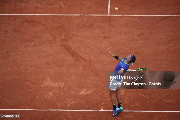 French Open Tennis Tournament - Day Two. Rafael Nadal of Spain in action against Benoit Paire of France on Court Suzanne-Lenglen during the Men's...