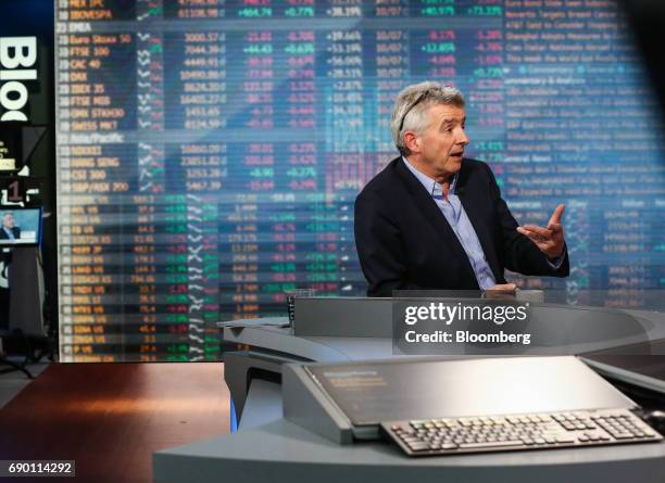 Michael O'Leary, chief executive officer of Ryanair Holdings Plc, speaks during a Bloomberg Television interview in New York, U.S., on Tuesday, May...