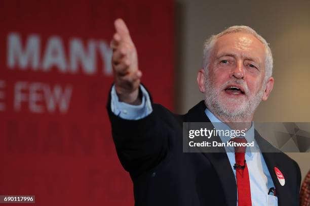 Labour Leader Jeremy Corbyn launches their party's 'Race and Faith' manifesto during an event on May 30, 2017 in Watford, England. Britain goes to...