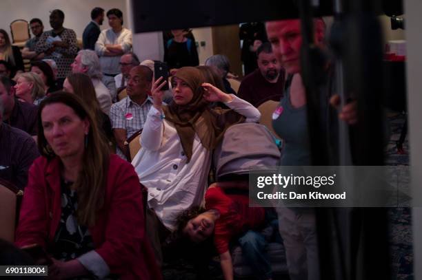 Members of the audience listen as Labour Leader Jeremy Corbyn launches their party's 'Race and Faith' manifesto during an event on May 30, 2017 in...