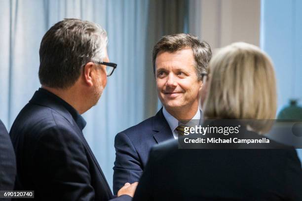 Crown Prince Frederik of Denmark is seen visiting visit Arkitema, a danish architecture firm, on May 30, 2017 in Stockholm, Sweden.