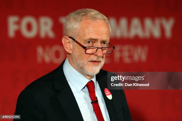 Labour Leader Jeremy Corbyn launches their party's 'Race and Faith' manifesto during an event on May 30, 2017 in Watford, England. Britain goes to...