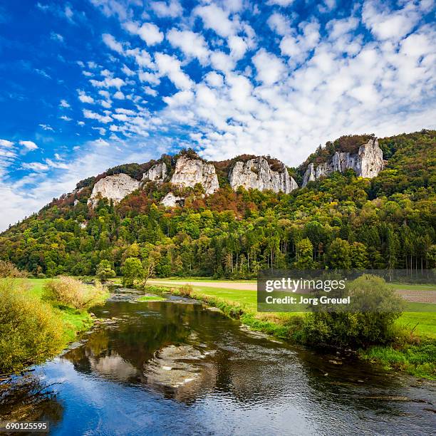 upper danube valley in early autumn - donau stock-fotos und bilder